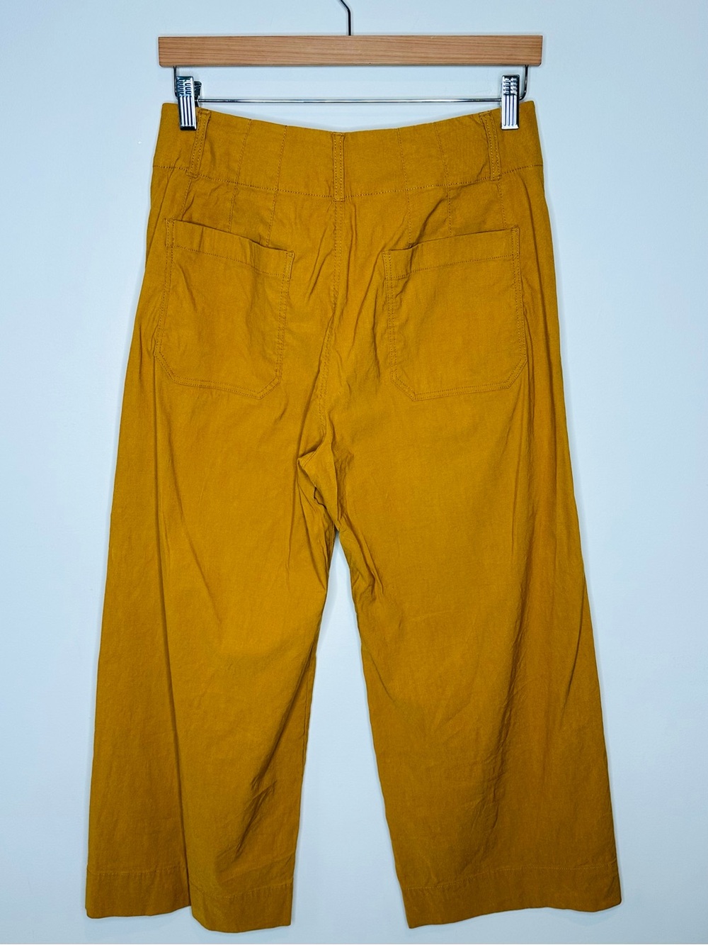 Anthropologie Maeve Colette Wide-Leg Crop Pants Size 29 Mustard Cotton Trousers - Picture 6 of 13